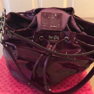 Coach Madison drawstring berry patent leather tote